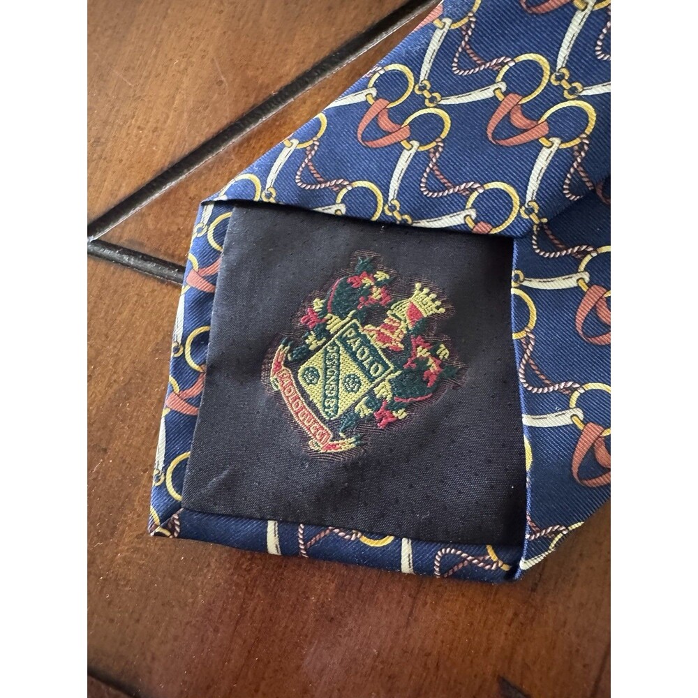 Vintage GUCCI Logo Interlocking Chain Full Length Men's Blue Silk Neck Tie Italy - Picture 2 of 7